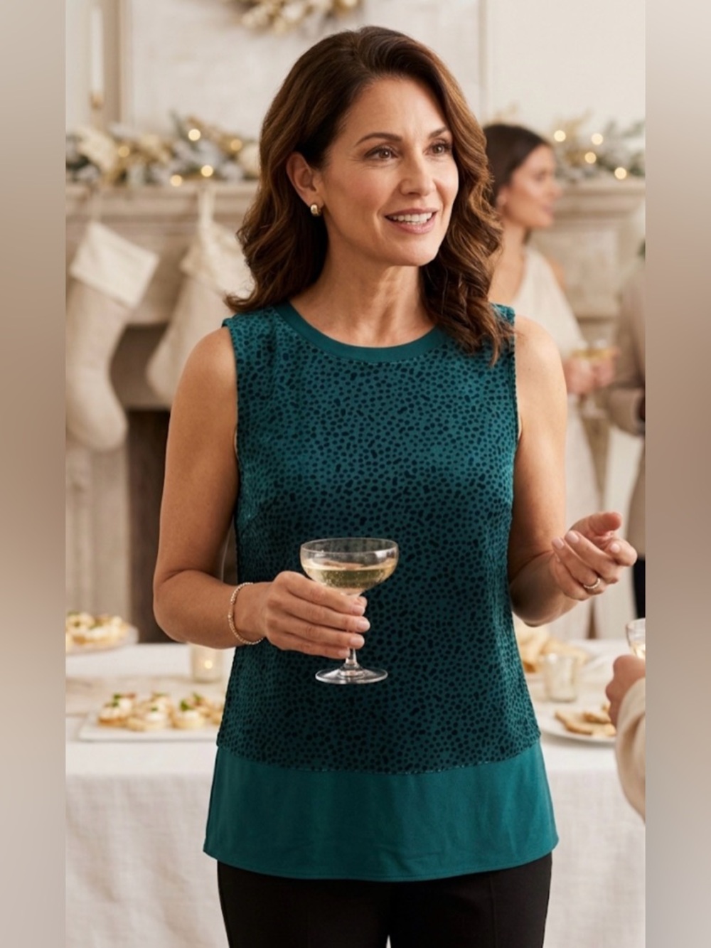 Apt. 9 Sleeveless Velour Dotted Tank with Sheer Trim XL Green - Picture 1 of 5